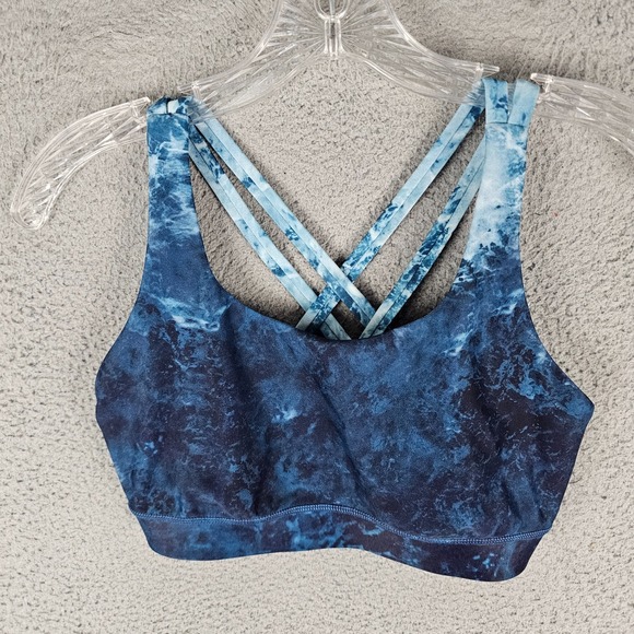 lululemon athletica Other - Lululemon Energy Bra H2O Deep Sea Hero Blue Stretch Logo UPF 50+ Strappy Back